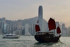 Aqua Luna ship sailing in Victoria Harbour, Hong Kong