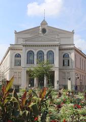 Gärtnerplatztheater in Munich with flowerbeds in the foreground, renovated in June 2017