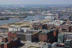 Hot air balloon flying over Hamburg and its surroundings