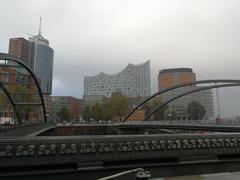 Baumwall in Hamburg with St. Michael's Church in the background