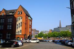 HafenCity in Hamburg with modern buildings and waterways