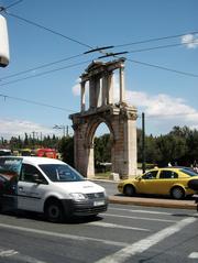 Arch of Hadrian in Athens with traffic