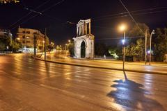 Amalias Avenue and the Arch of Hadrian at night