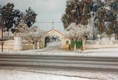 Entrance gate to military barracks in winter 1983