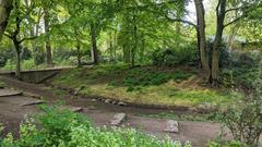 Dry creek bed in Hammer Park, Hamburg-Hamm, spring 2020