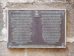 Bronze commemorative plaque dedicated to the people of Málaga for their contribution to the American independence, located in the gardens of Málaga Cathedral, Málaga, Spain.