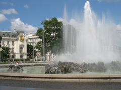 Schwarzenbergplatz square in Vienna, Austria, featuring the Hochstrahlbrunnen fountain and surrounding buildings