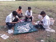 Students making low-cost bricks in a Gwalior campus