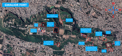 Satellite map of Gwalior Fort with labels