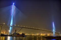 Stonecutters Bridge at night over Rambler Channel in Hong Kong