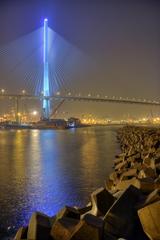 Stonecutters Bridge at night over Rambler Channel in Hong Kong