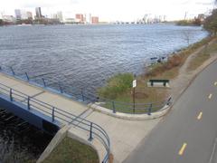 Charles River Bike Park ramp to Harvard Bridge with Charles River Basin