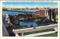 Early white border postcard of Charlesgate and Harvard Bridge