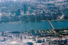 Boston and Cambridge aerial view from Logan Airport in 1975