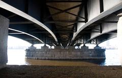 Harvard Bridge underside looking north from the Boston end