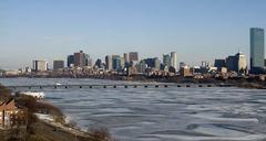 Harvard Bridge over the frozen Charles River