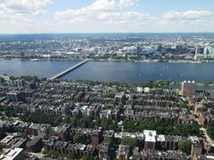 view from the Prudential Tower Skywalk in Boston overlooking Back Bay and Harvard Bridge