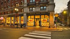 Harvard Book Store at dusk