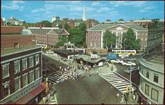 1970 postcard of Harvard Square