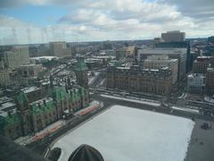 Aerial view of East Block, Office of the Prime Minister, and Privy Council Langevin building in Ottawa