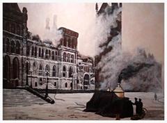 aftermath of the 1916 fire on Parliament Hill in Ottawa