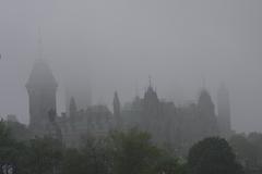 Fog over Canadian Parliament buildings in Ottawa