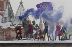 Pussy Riot performing at Lobnoye Mesto on Red Square in Moscow