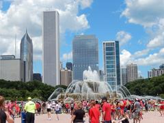 Buckingham Fountain with Blackhawks rally in Grant Park