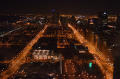 A view looking south toward Grant Park at night