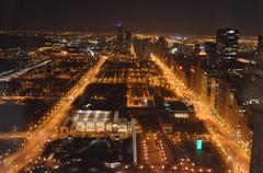 Grant Park at night with city lights