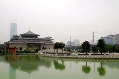 busy street in Xi'an, China, with tall buildings