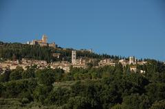 Scenic view of Assisi with historic buildings and lush green hills