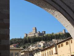 view of Assisi's Rocca from Santa Chiara