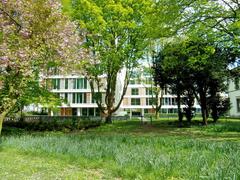 Modern residential buildings next to Heine Park