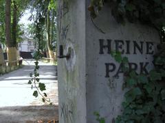 Entrance of Heine Park in Hamburg Altona with view of historic villa