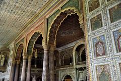 Exquisite floral patterns painted on walls at Daria Daulat Bagh, Srirangapatna, Karnataka