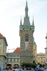 St. Henry’s Tower in Prague with clock and three bells