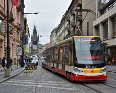 DPP tram no. 9387 operating a line 3 service in Jindřišská, Prague