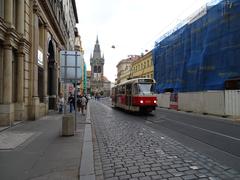 Jindřišská street with tram 8501 and Jindřišská tower in Prague