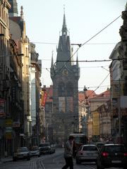 Jindřišská street with Jindřišská věž in Prague-New Town, Czech Republic