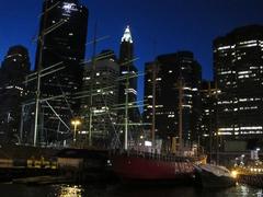 Night view of Manhattan, New York City with illuminated buildings