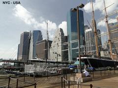 South Street Seaport Museum ships and Lower Manhattan skyline