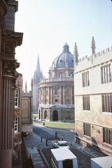 Catte Street in Oxford looking south in 1981 with Radcliffe Camera, St Mary's church spire, and Old Bodleian Library