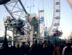 London Eye on a sunny day with passengers boarding