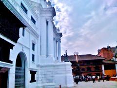 Basantapur Durbar Square Kathmandu with statue and historic buildings