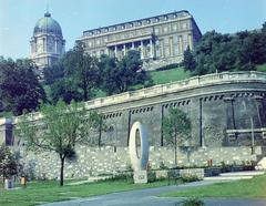 Clark Ádám tér 0 kilometer stone with Royal Palace in the background