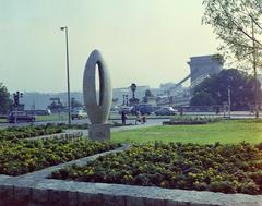 Clark Ádám tér with zero-kilometer stone and Chain Bridge in the background