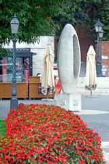 Zero Kilometer Stone sculpture in Hungary