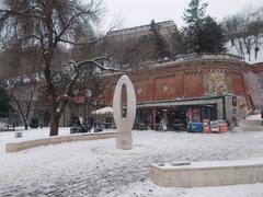 Snow capped Zero Kilometre Stone in Budapest