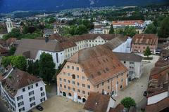 Altes Zeughaus, former Ambassadorenhof, and Franziskanerkirche seen from St. Ursenkathedrale, Solothurn